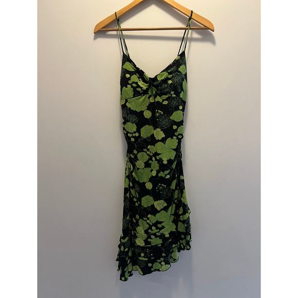 Venus Flamenco Style Summer Dress Asymmetrical Hem Green Black Floral Medium JL - Picture 1 of 8